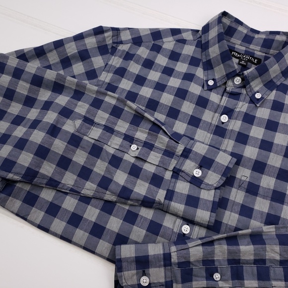 J Crew Mercantile Flex Blue Medium Checked Gray Sh - Picture 6 of 8